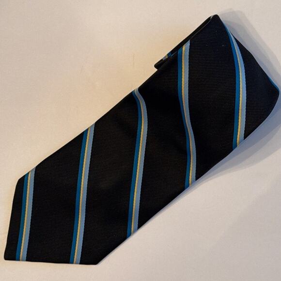 Vintage Chadwick by Wembley REPP Black/Blue/Yellow Stripe Men’s Necktie Preppy - Picture 1 of 13